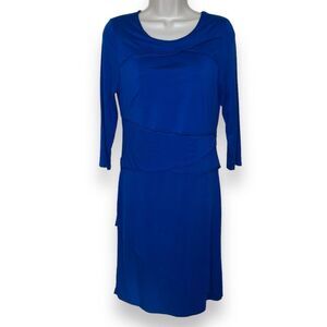 Ann Taylor Cobalt Blue Raw Edge Tiered Sheath Dress Round Neck Women Small